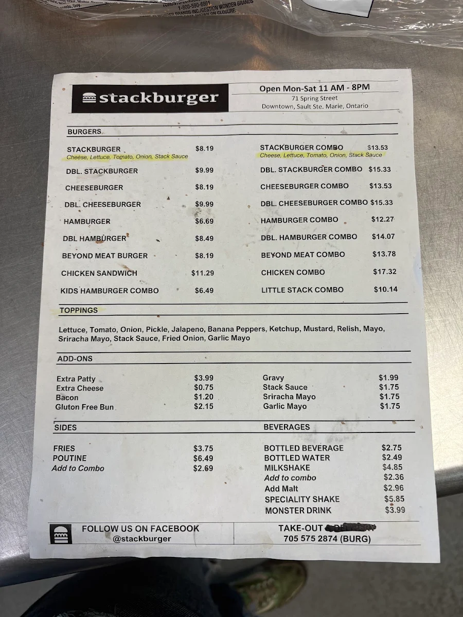 Menu, Stackburger