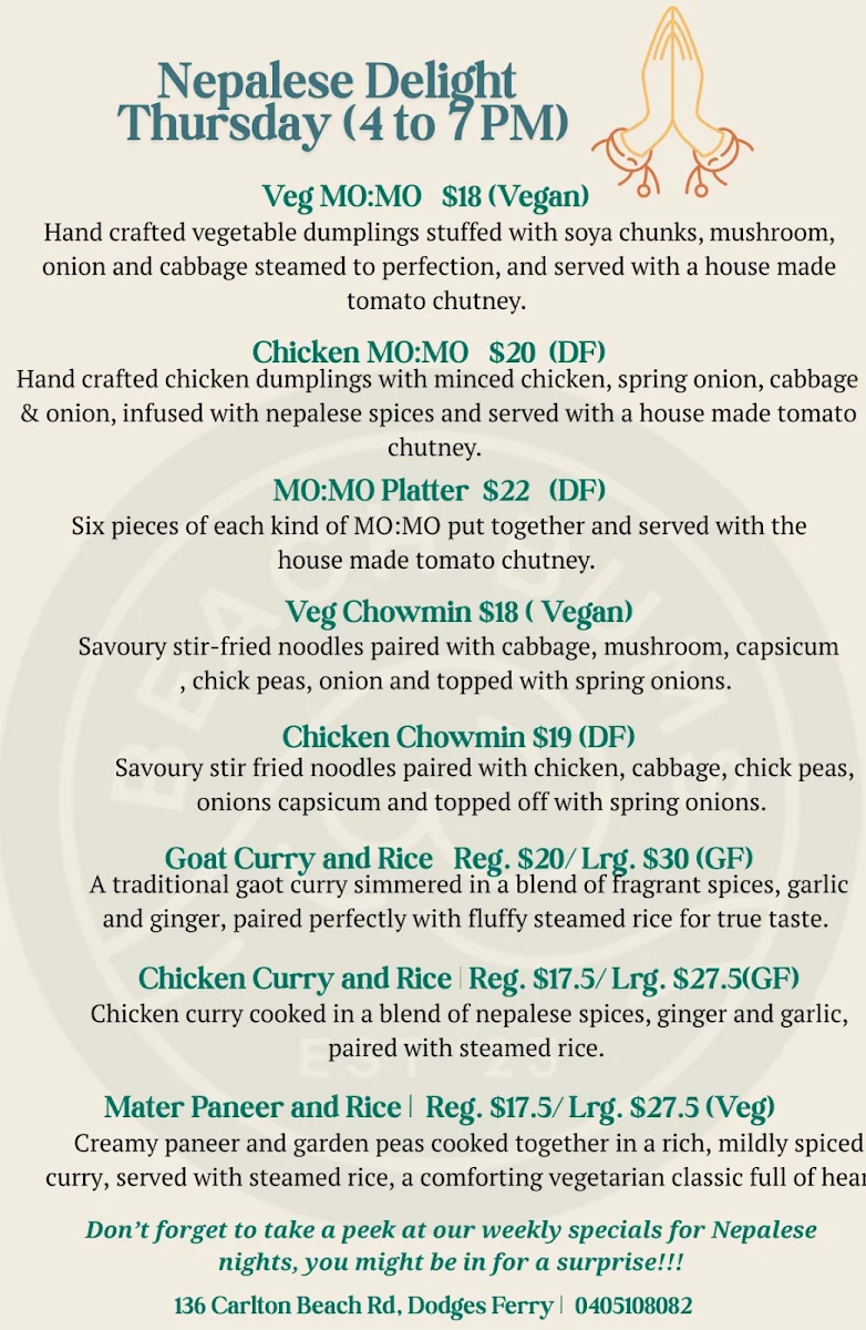 Menu, Beach Bums