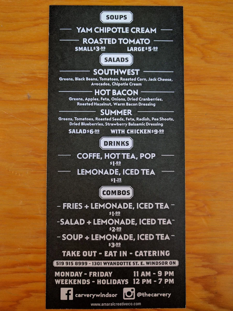 Menu, The Carvery