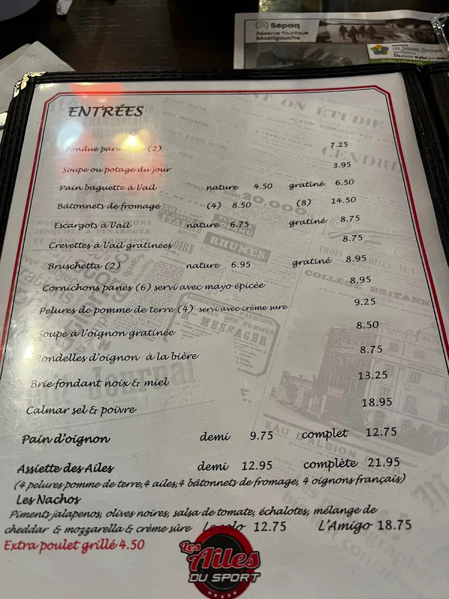 Menu, Restaurant Les Ailes du Sport