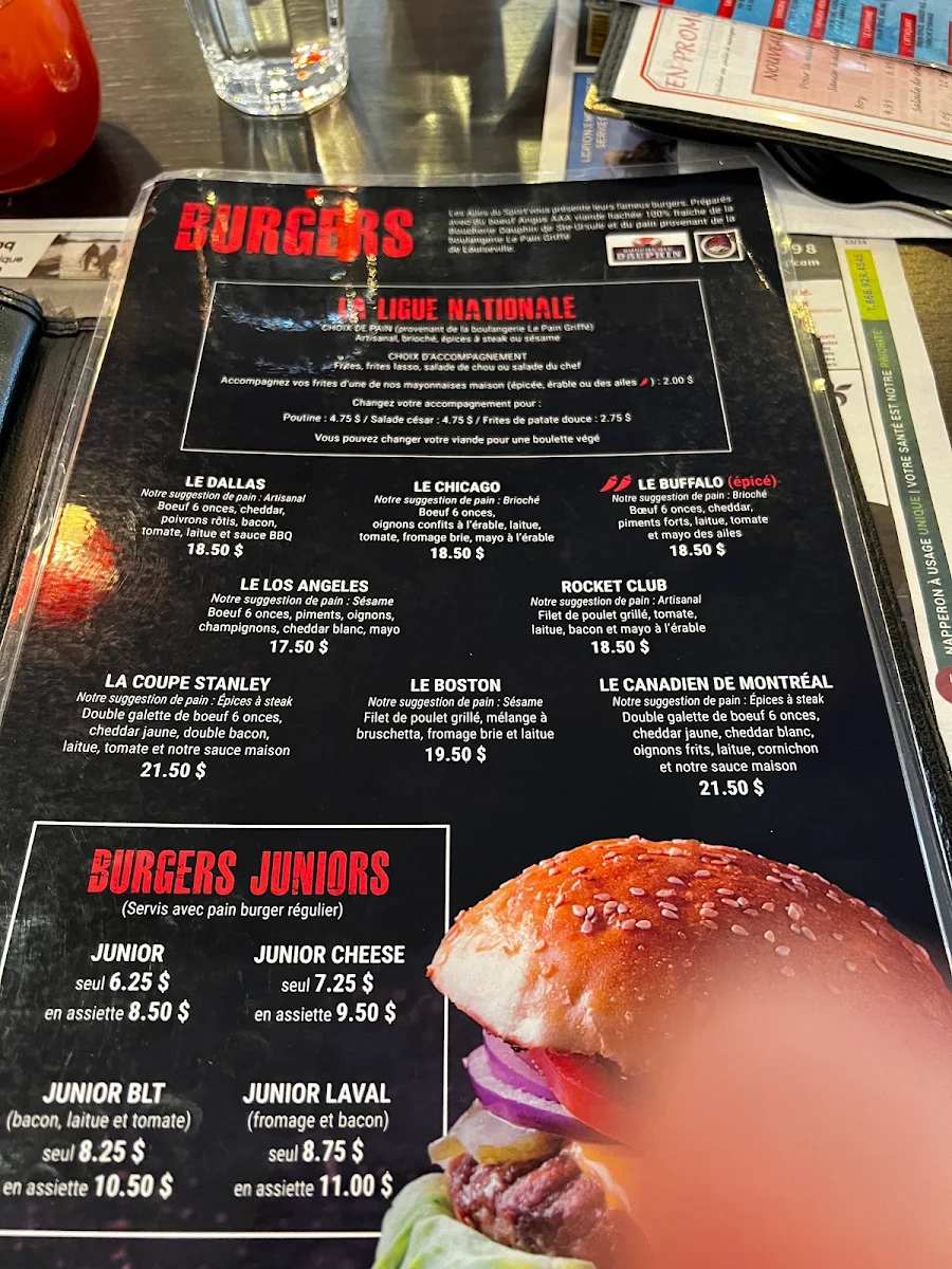 Menu, Restaurant Les Ailes du Sport