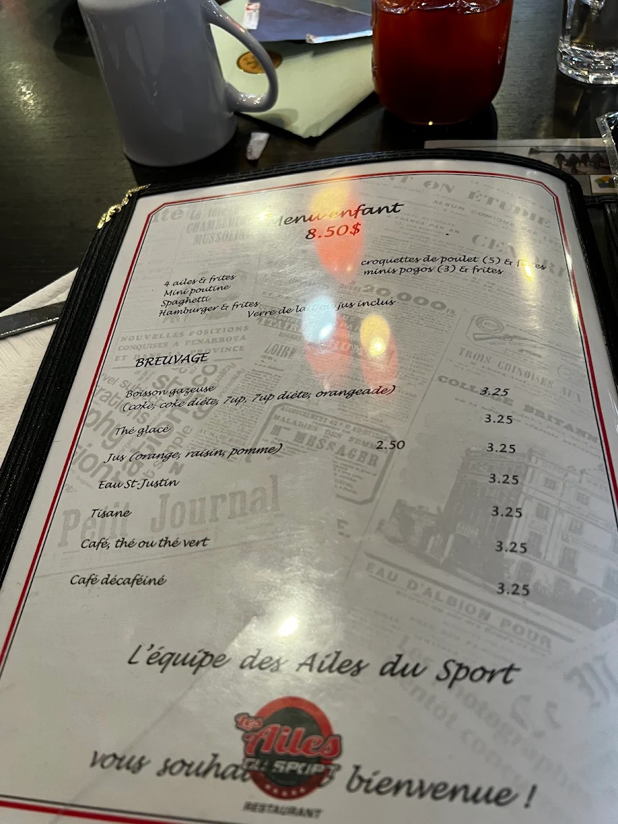 Menu, Restaurant Les Ailes du Sport
