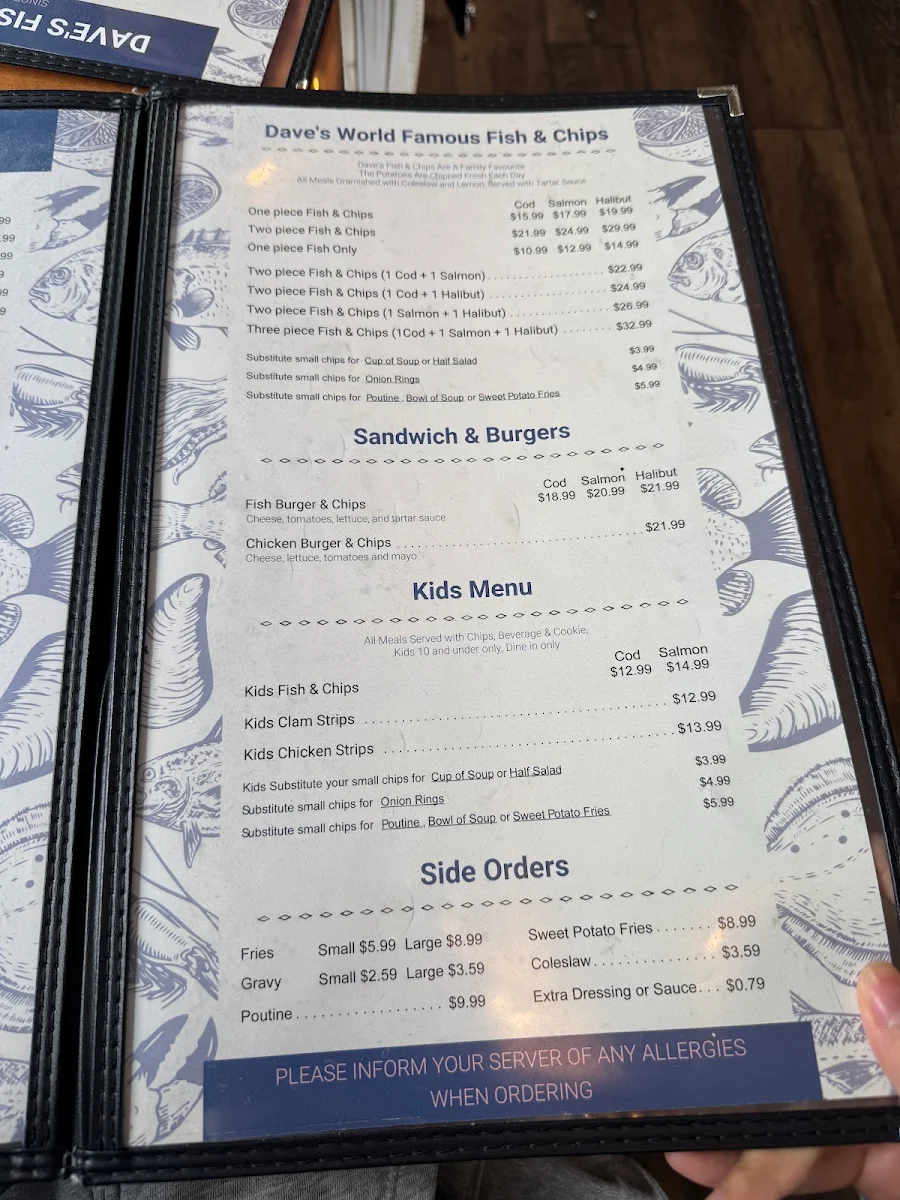 Menu, Dave's Fish & Chips