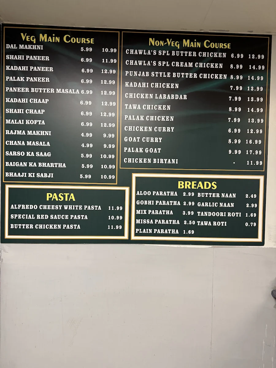 Menu, Chawla's Take out