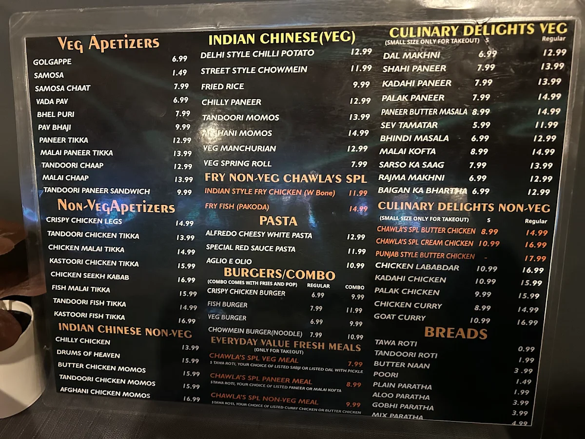 Menu, Chawla's Take out