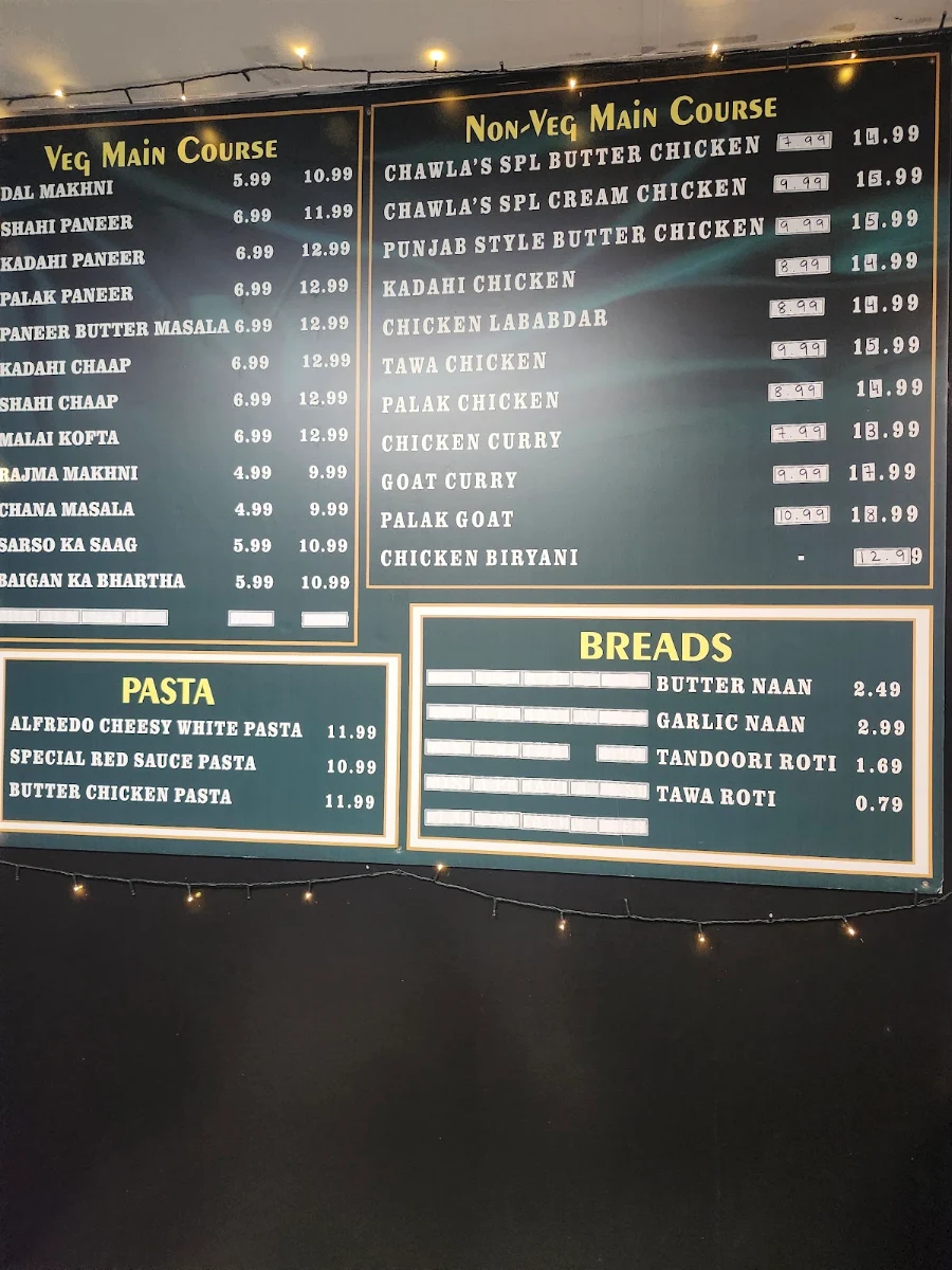 Menu, Chawla's Take out