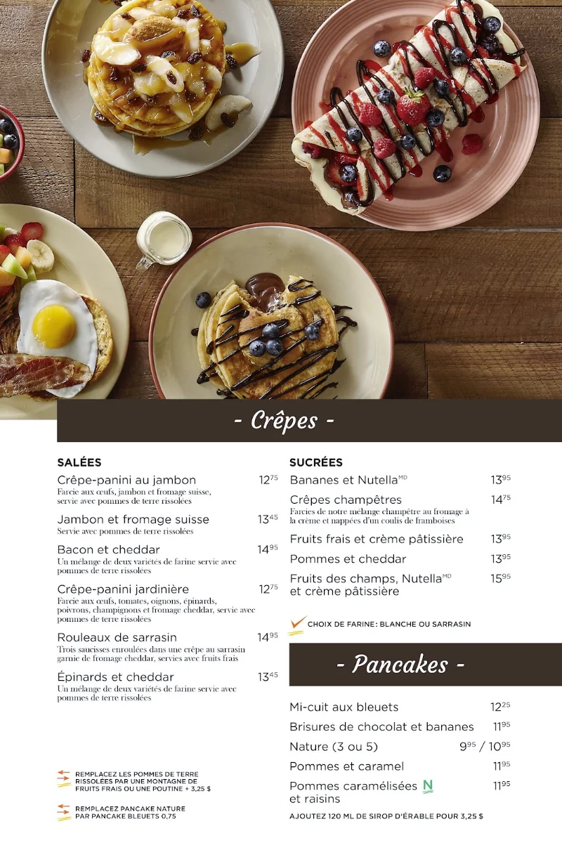 Menu, Tutti Frutti déjeuner et diner