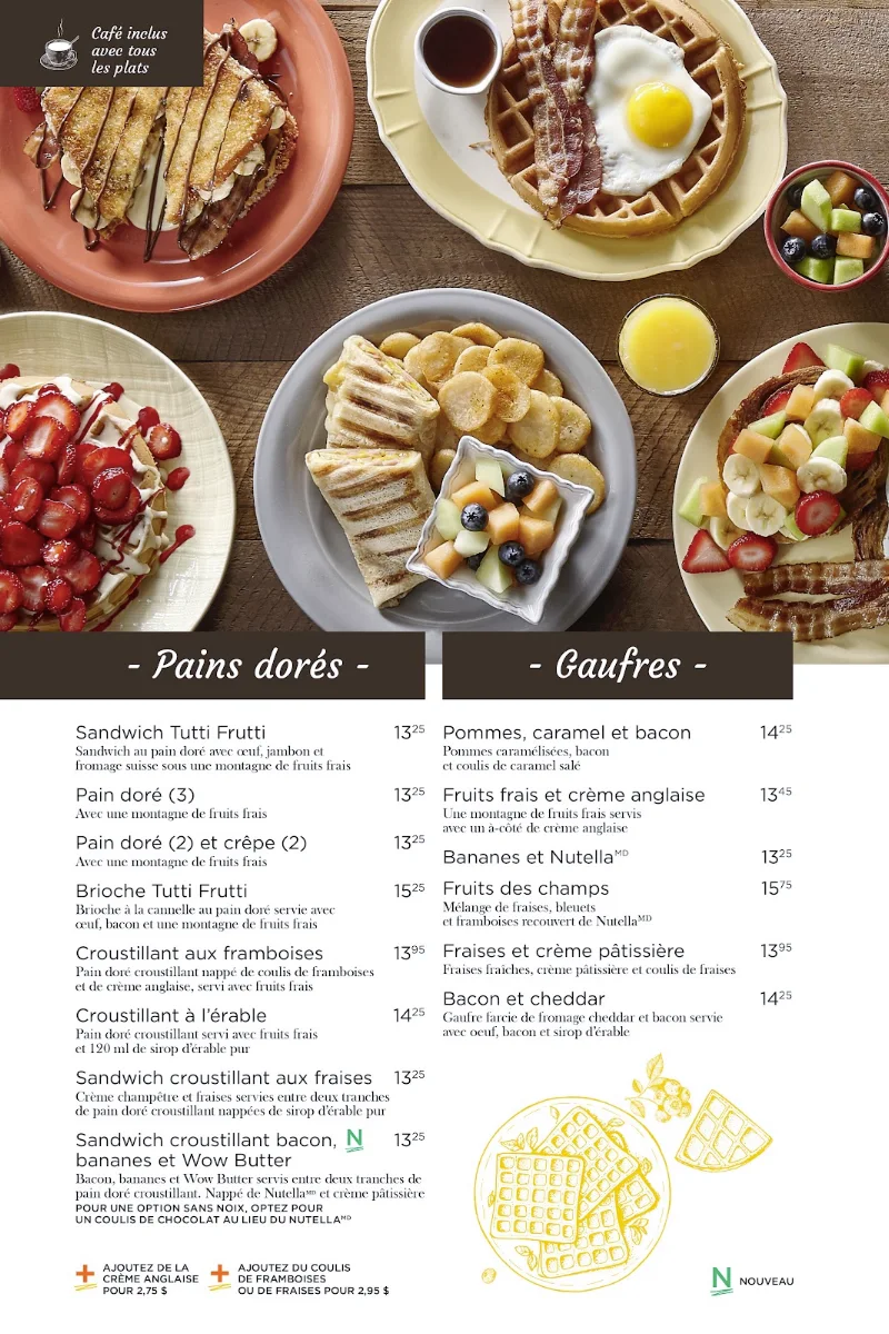 Menu, Tutti Frutti déjeuner et diner