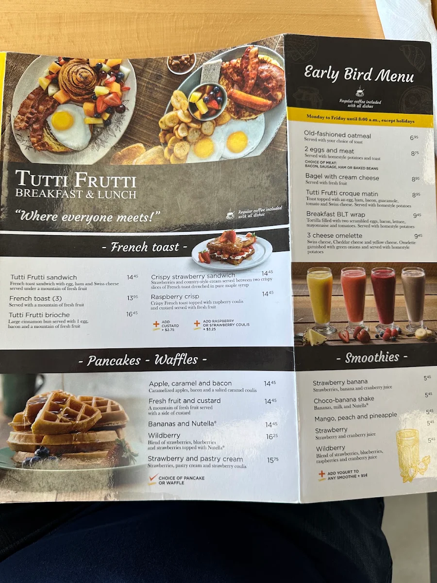 Menu, Tutti Frutti déjeuner et diner