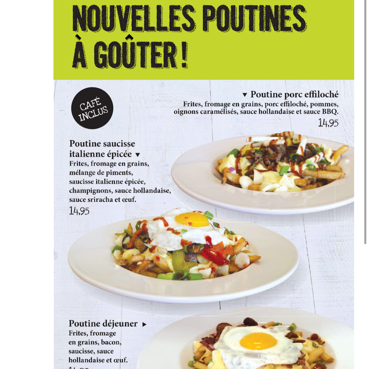 Menu, Tutti Frutti déjeuner et diner