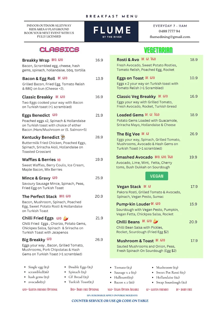 Menu, Flume By The River