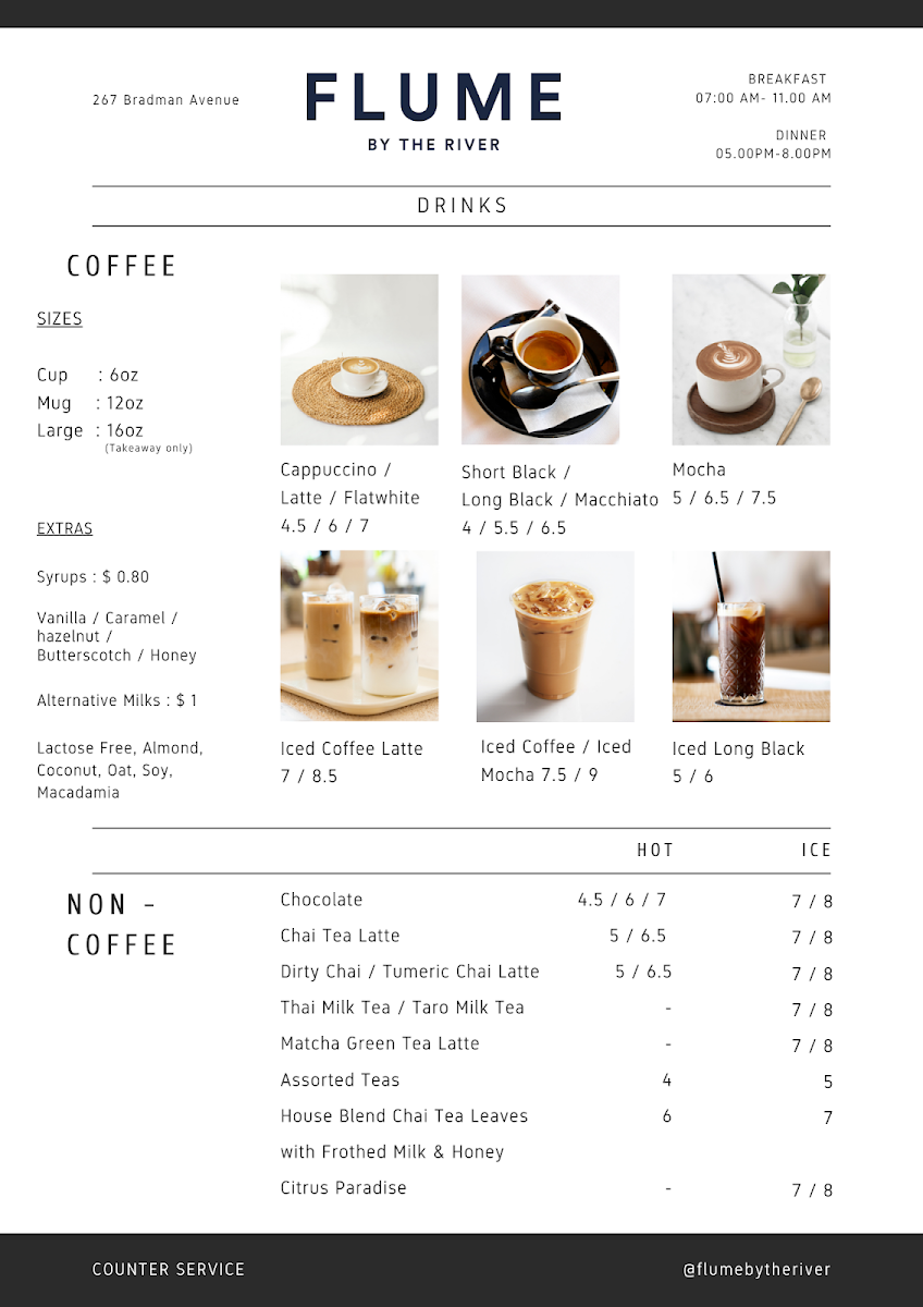 Menu, Flume By The River