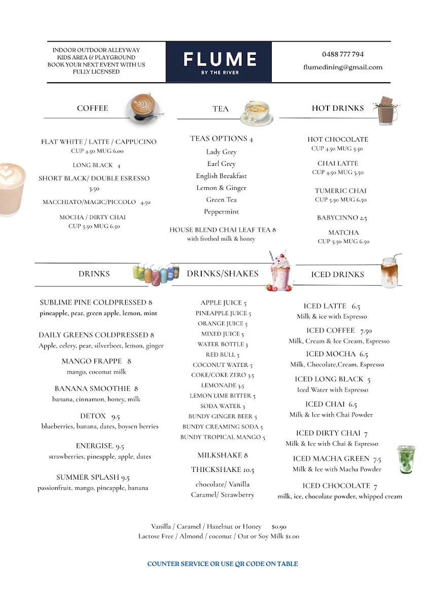 Menu, Flume By The River