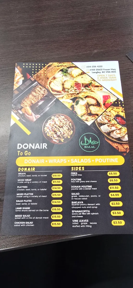 Menu, Donair Togo