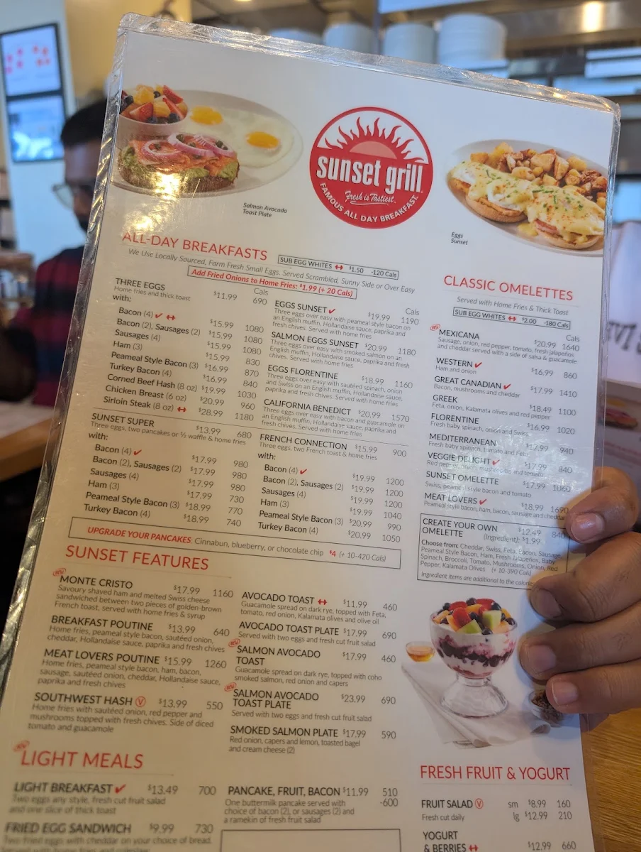 Menu, Sunset Grill