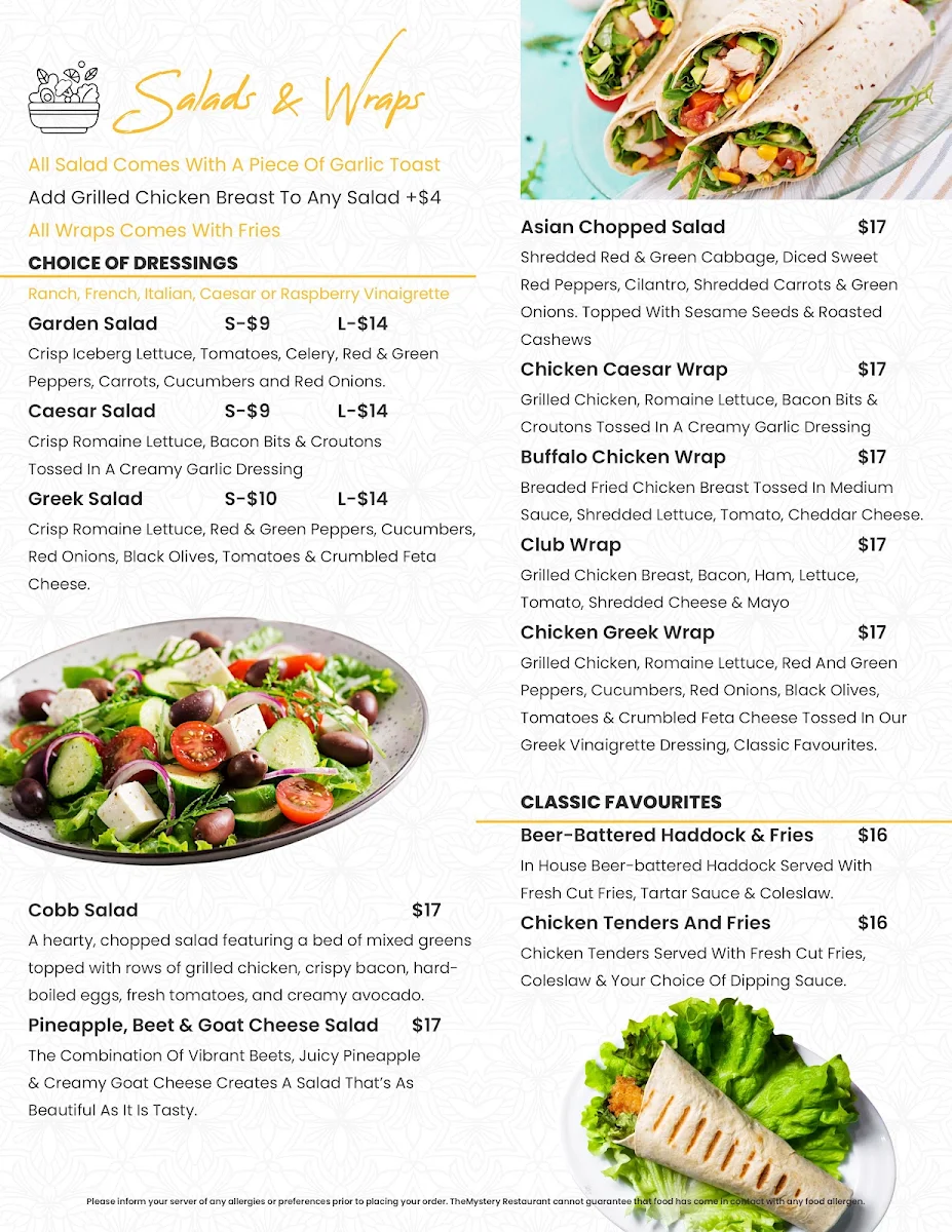 Menu, The Mystery Restaurant