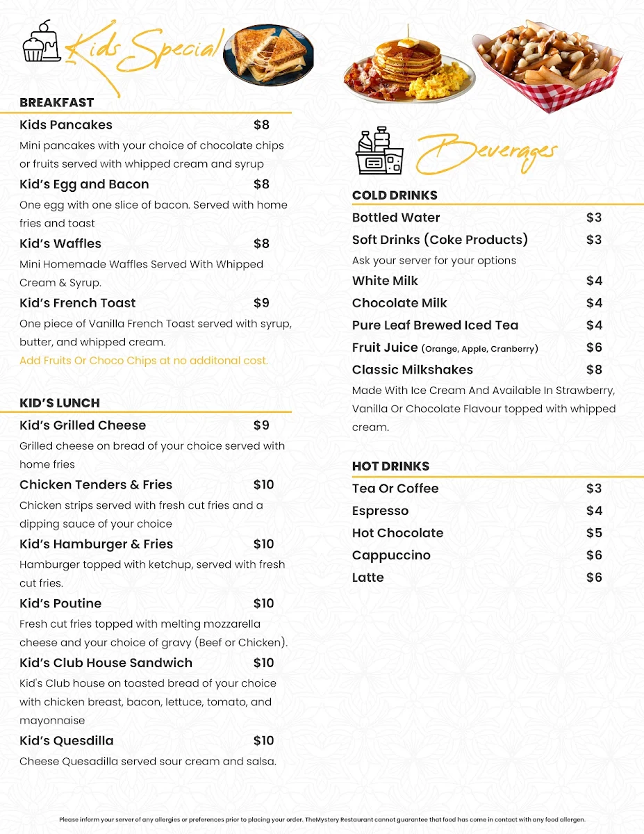 Menu, The Mystery Restaurant