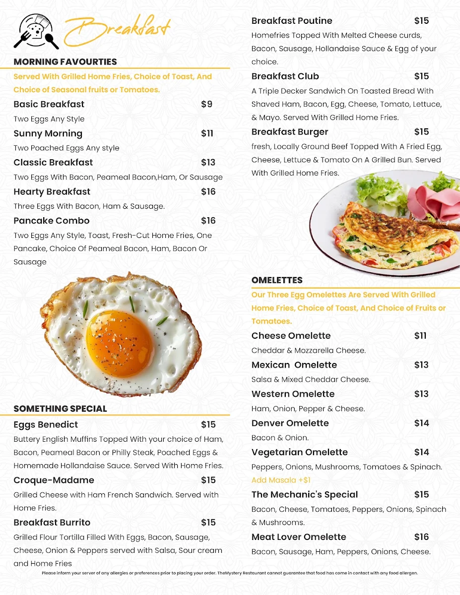 Menu, The Mystery Restaurant