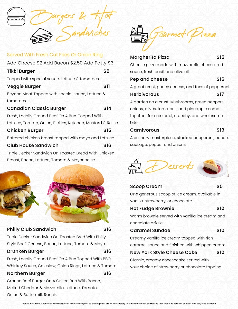 Menu, The Mystery Restaurant