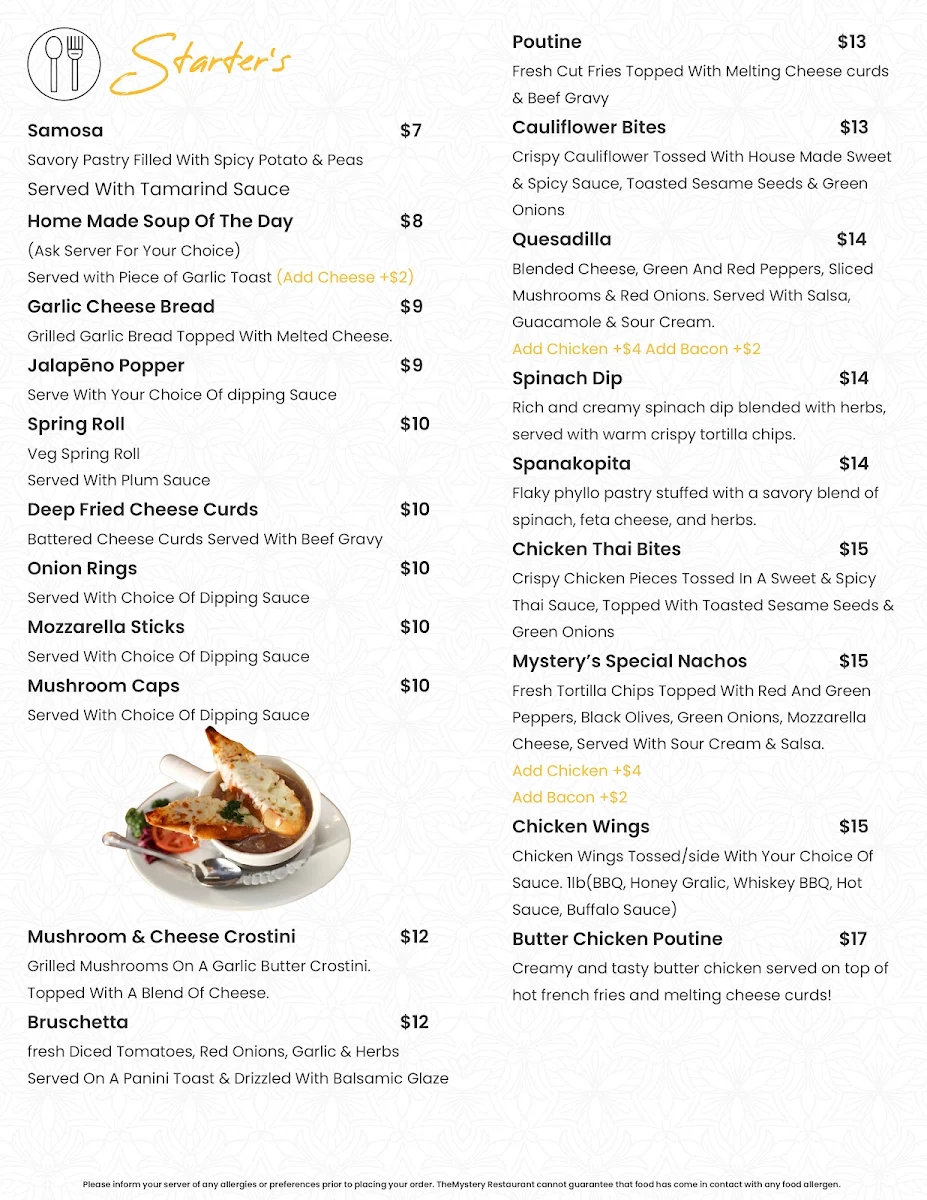 Menu, The Mystery Restaurant
