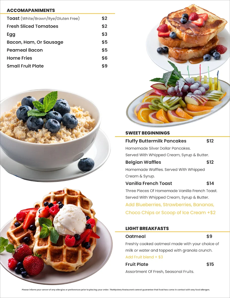 Menu, The Mystery Restaurant