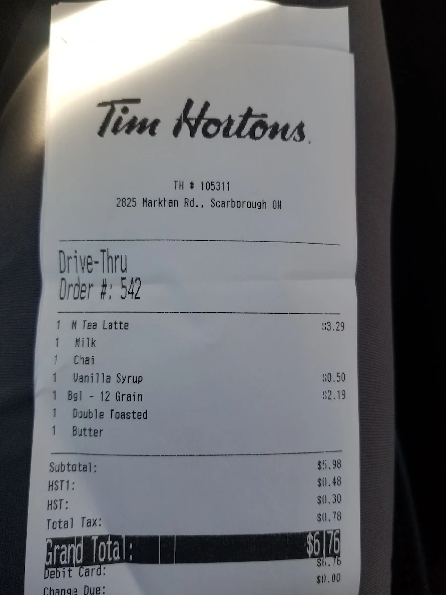Menu, Tim Hortons
