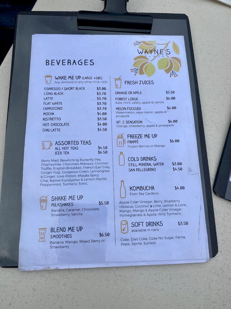 Menu, Wayne's Place