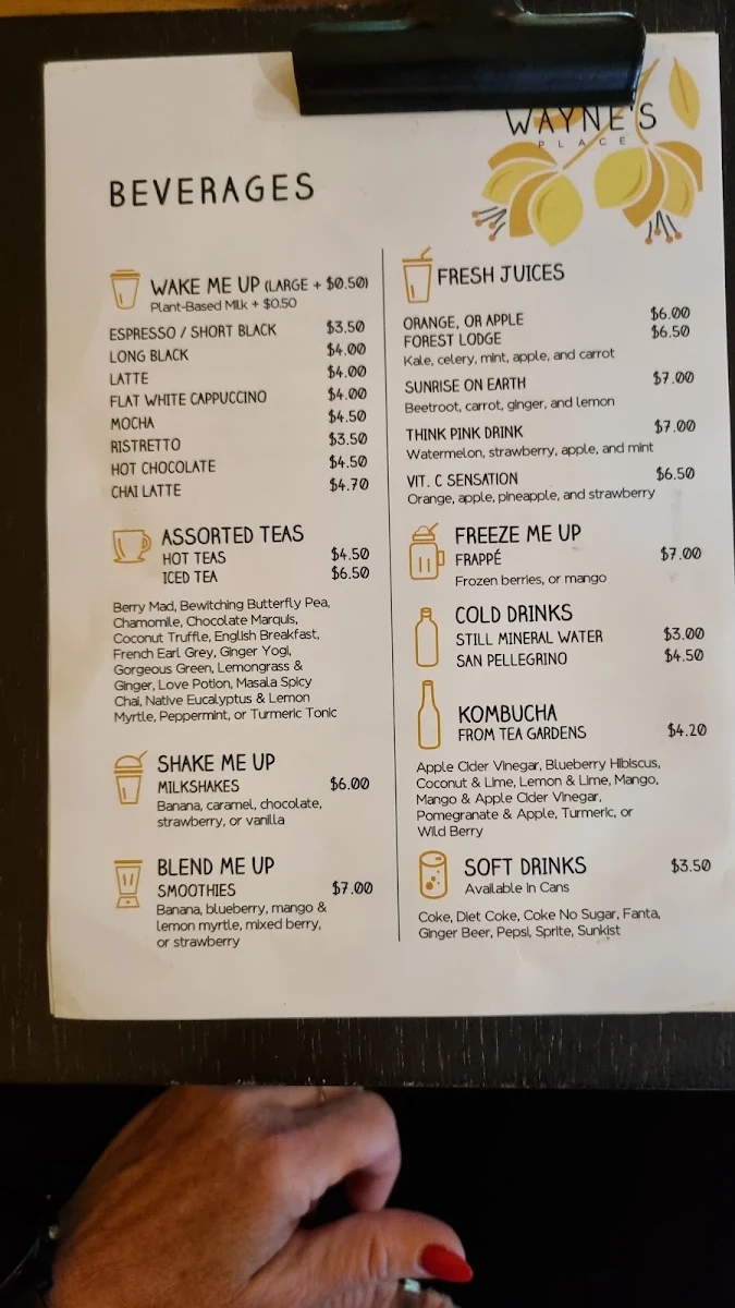 Menu, Wayne's Place