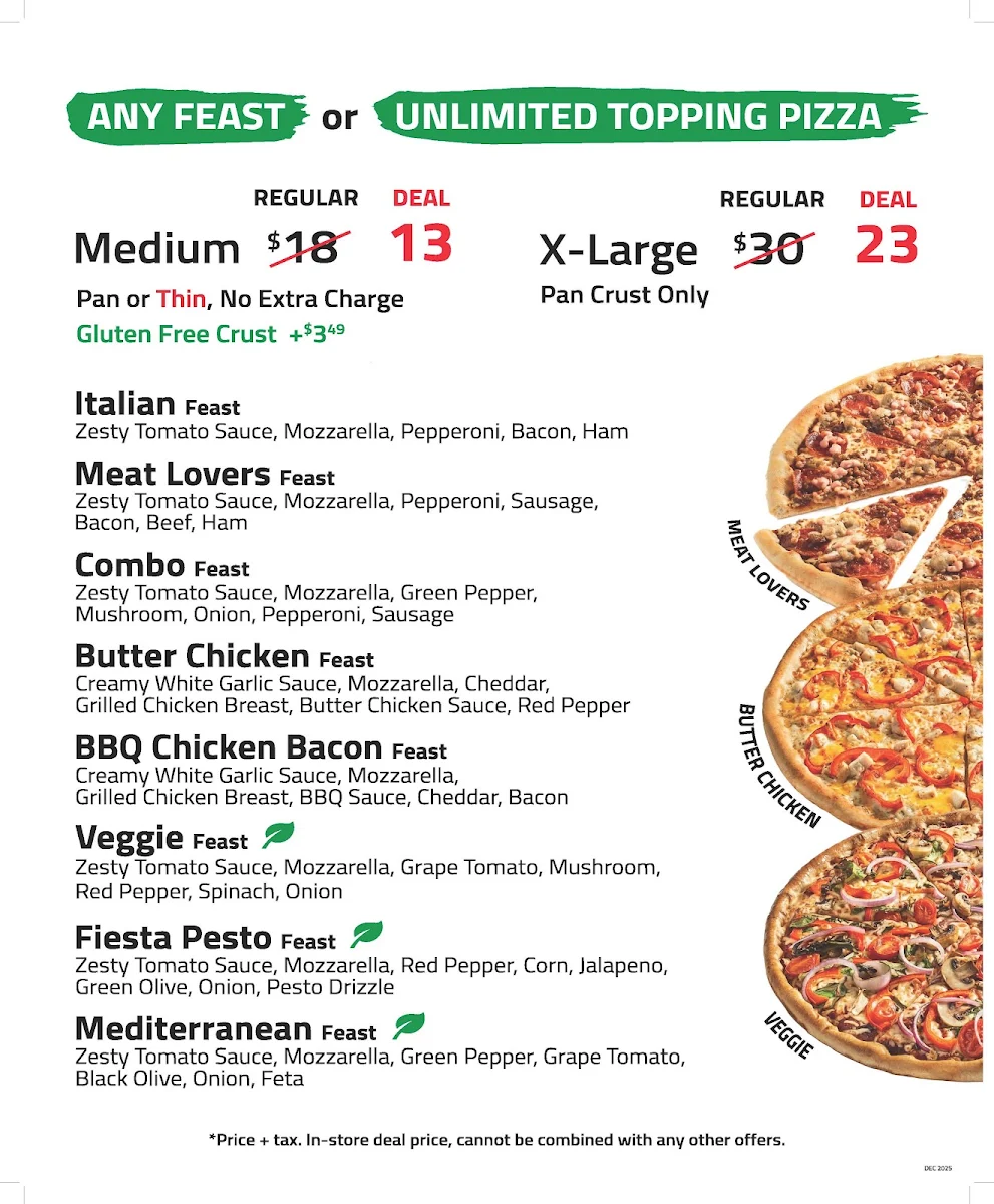 Menu, Freshslice Pizza