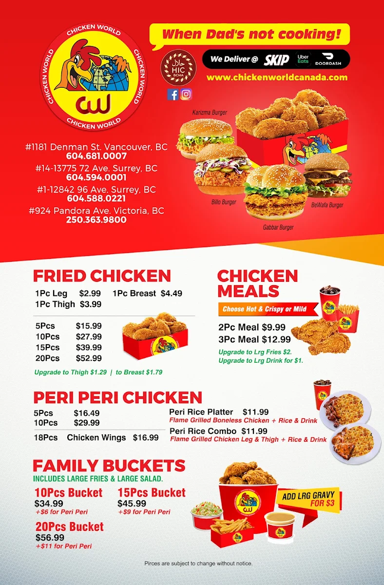 Menu, Chicken World