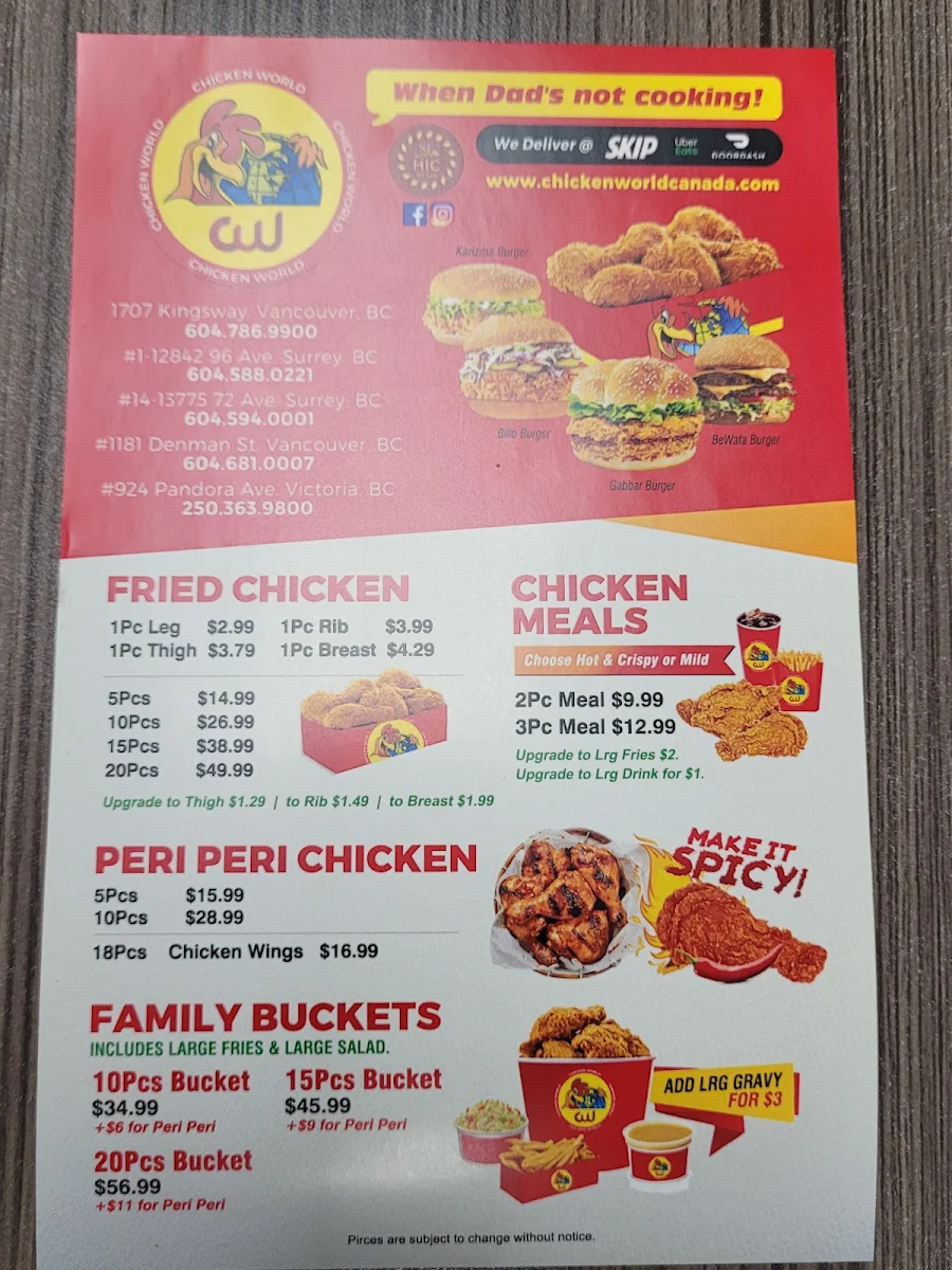Menu, Chicken World