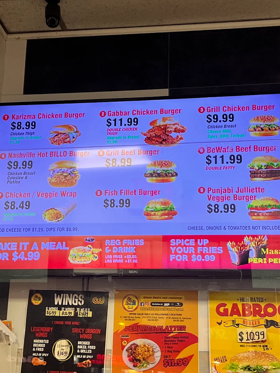 Menu, Chicken World