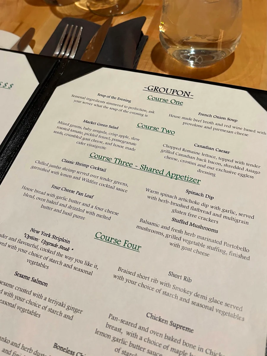 Menu, Wildfire Grill House