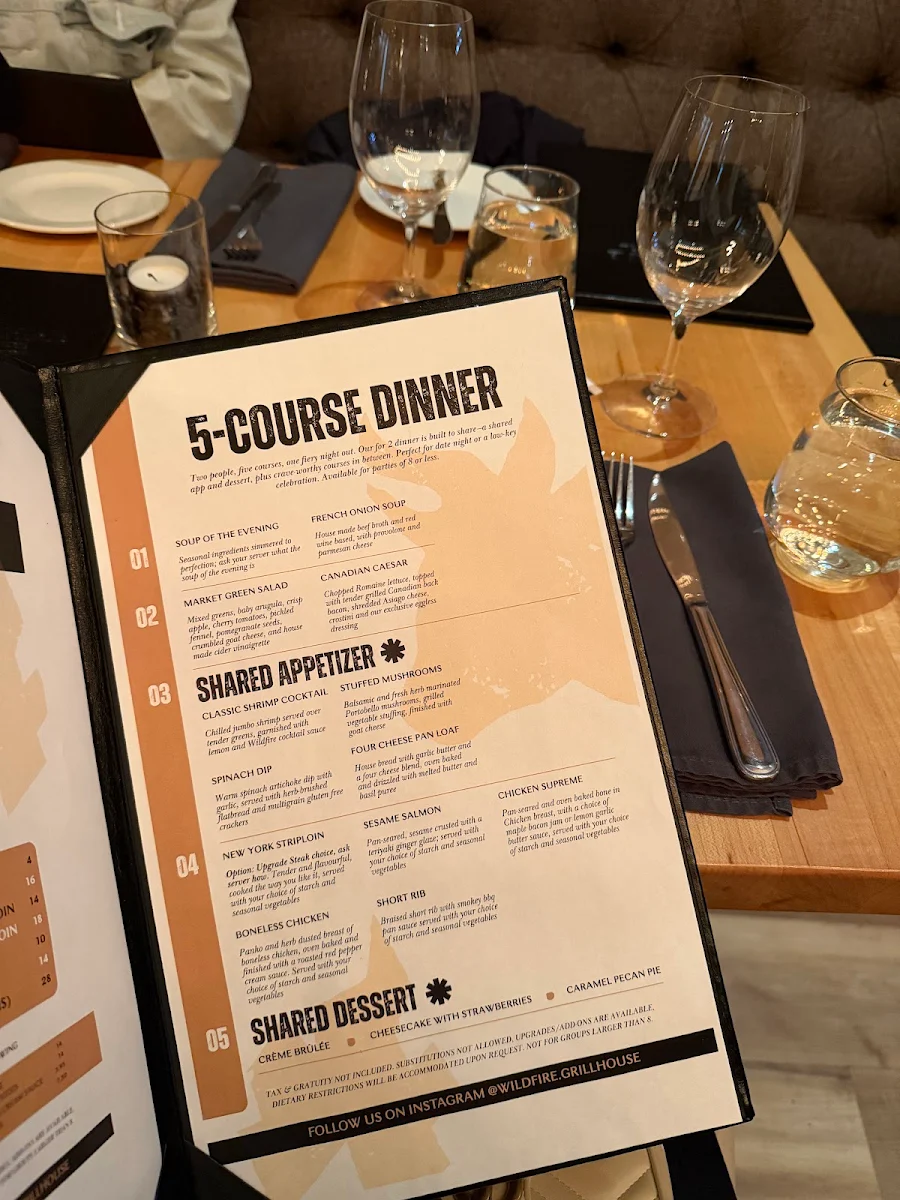 Menu, Wildfire Grill House