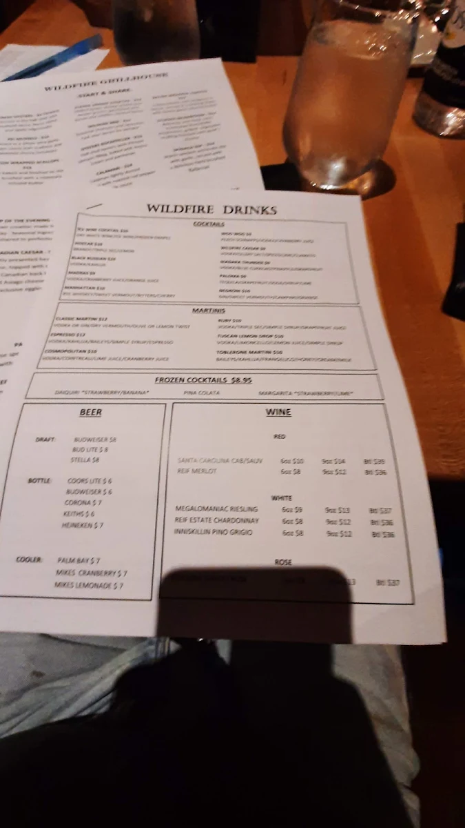 Menu, Wildfire Grill House