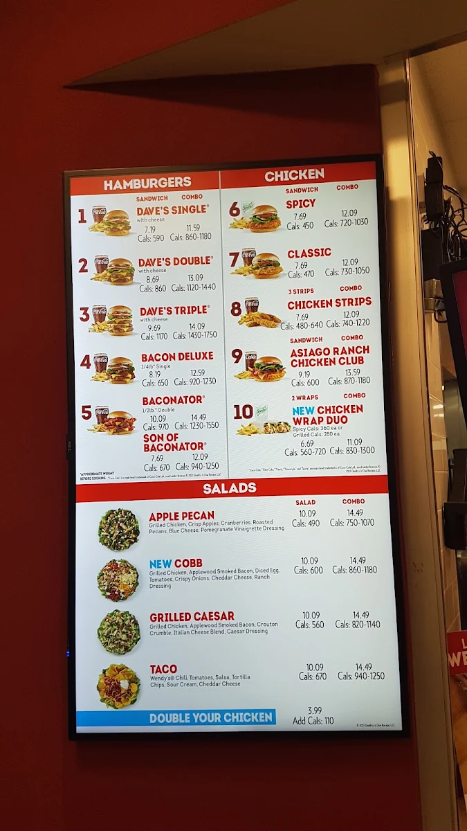 Menu, Wendy's
