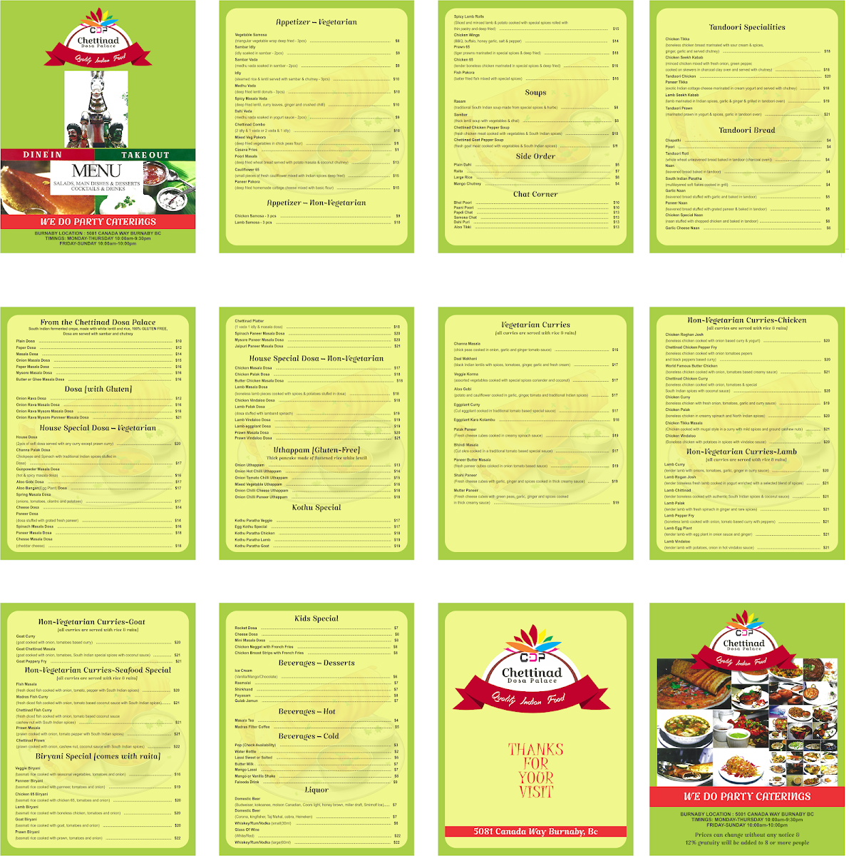 Menu, Chettinad Dosa Palace