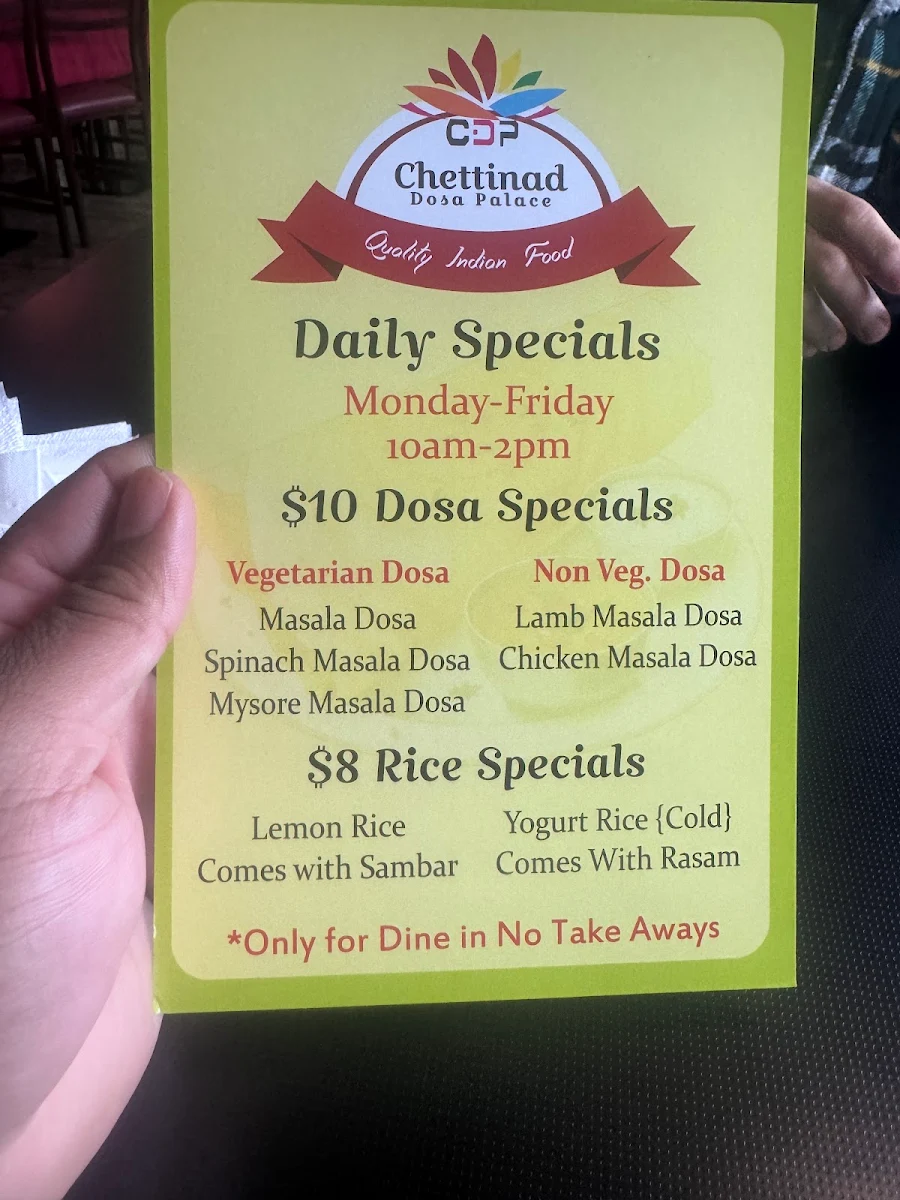 Menu, Chettinad Dosa Palace