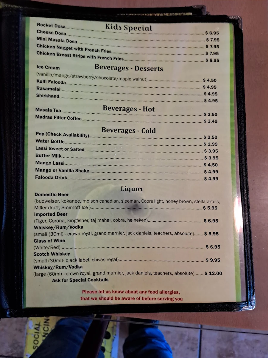 Menu, Chettinad Dosa Palace