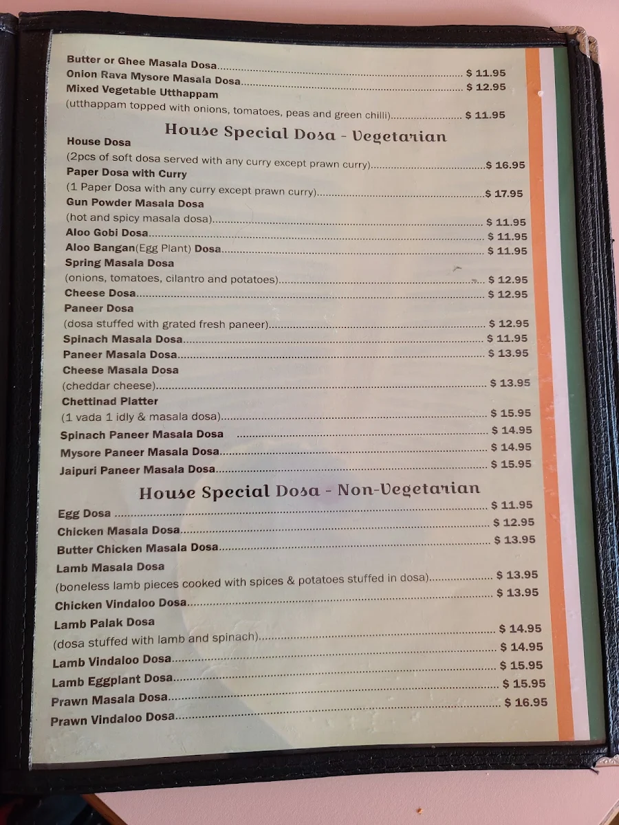 Menu, Chettinad Dosa Palace