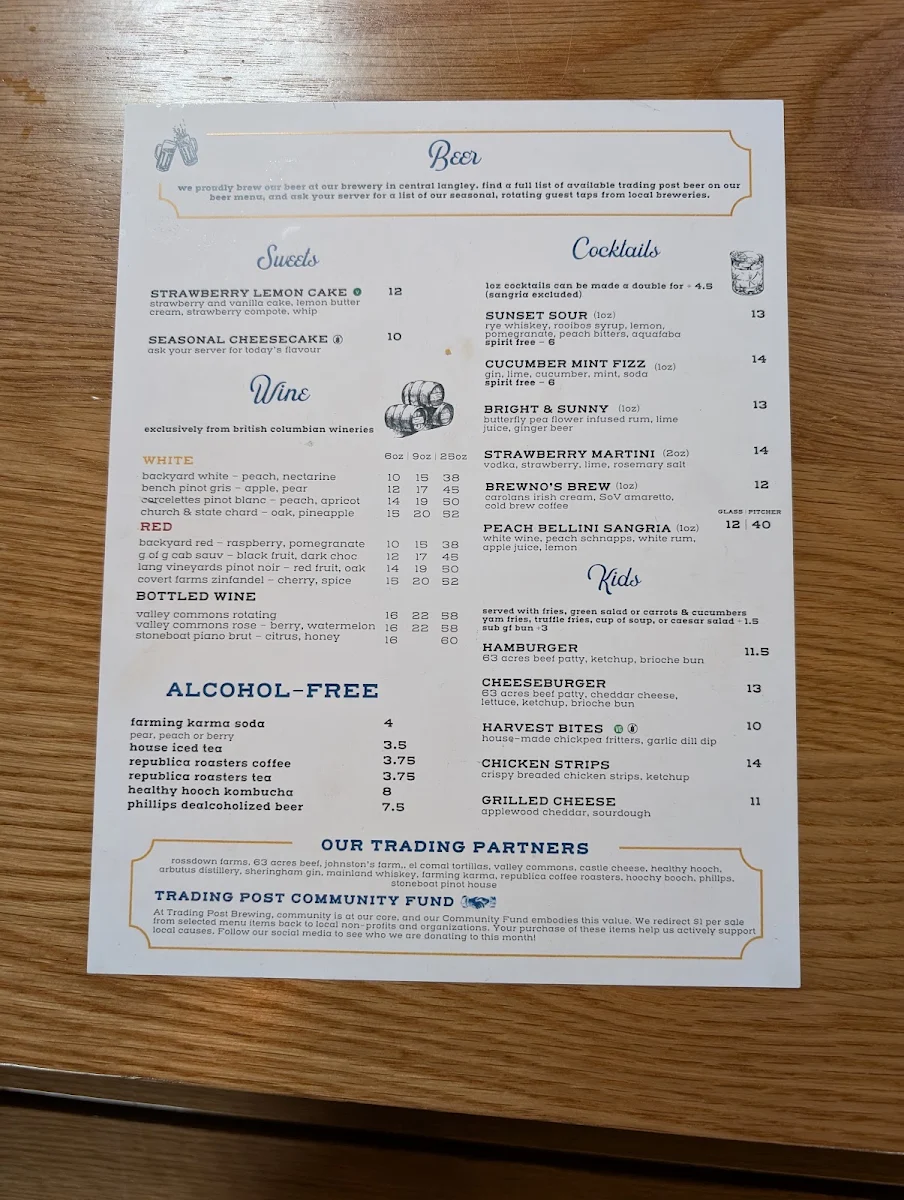 Menu, Trading Post Eatery
