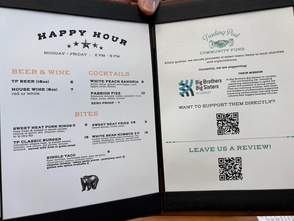 Menu, Trading Post Eatery