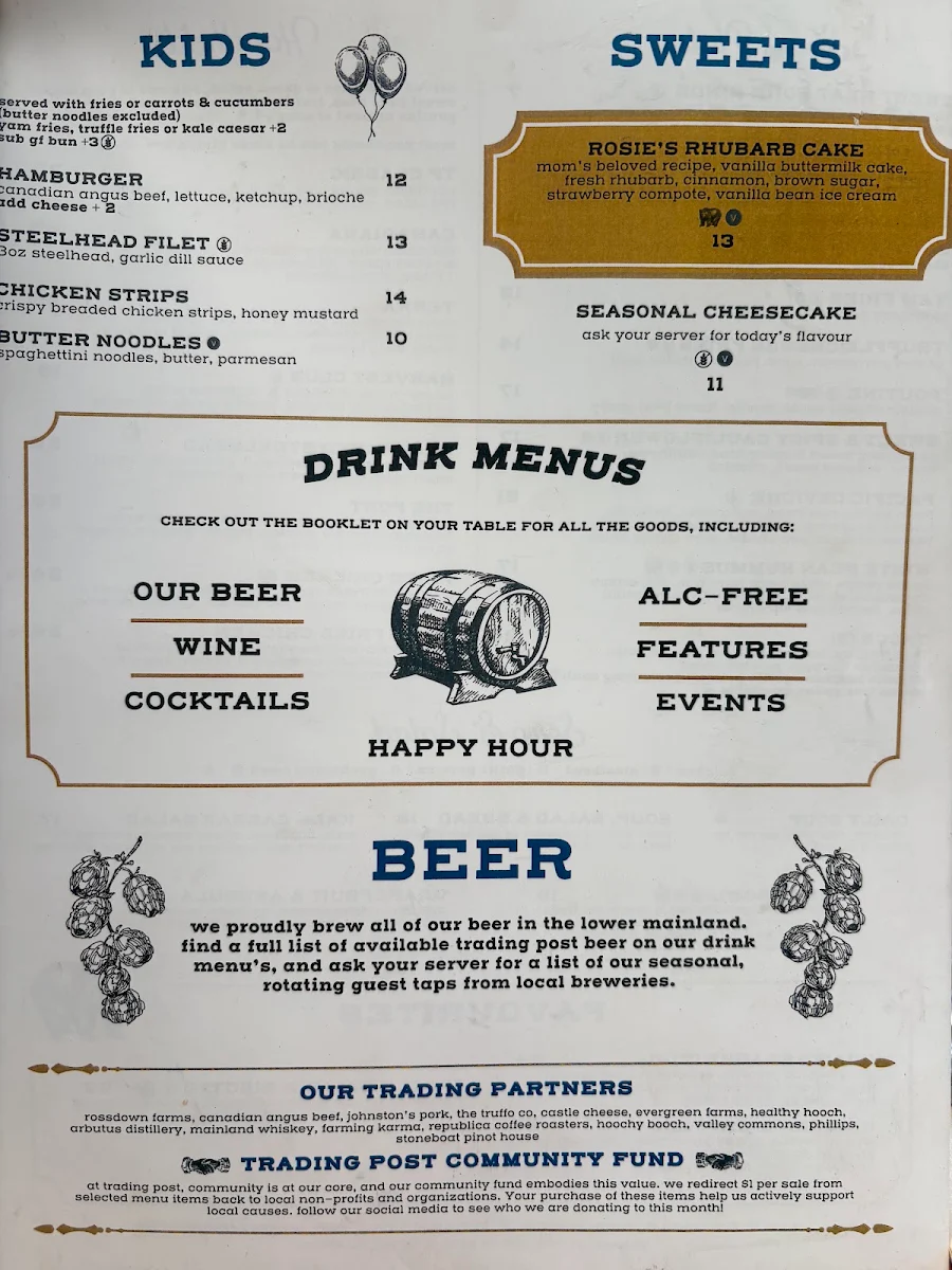 Menu, Trading Post Eatery