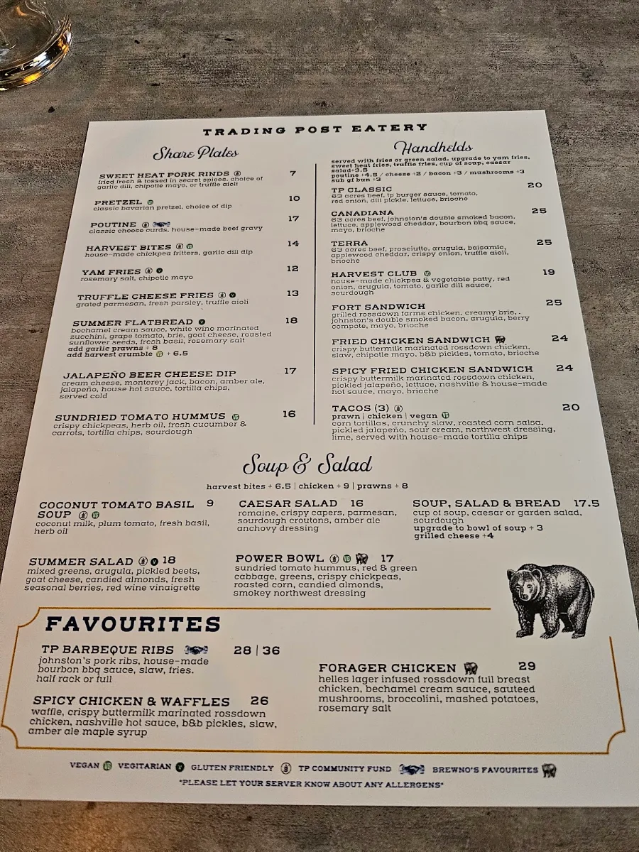 Menu, Trading Post Eatery
