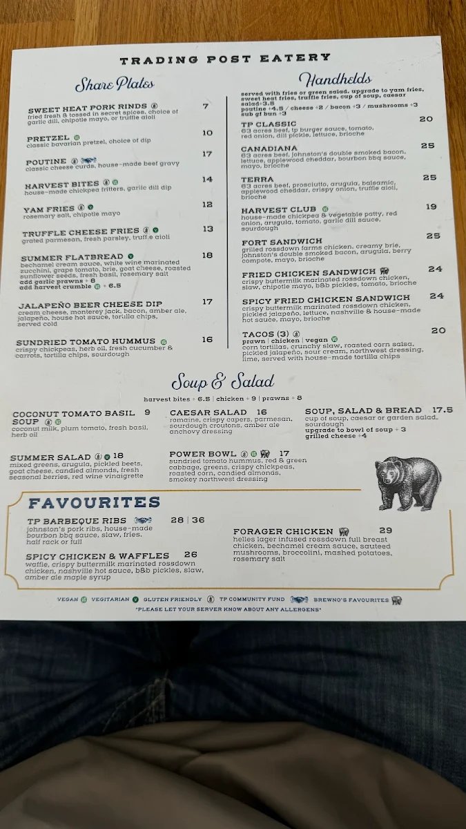 Menu, Trading Post Eatery