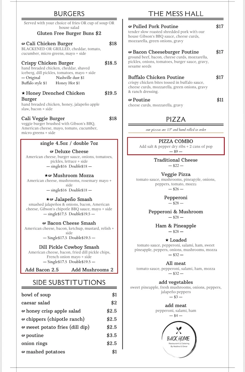 Menu, Back Home Restaurant & Catering