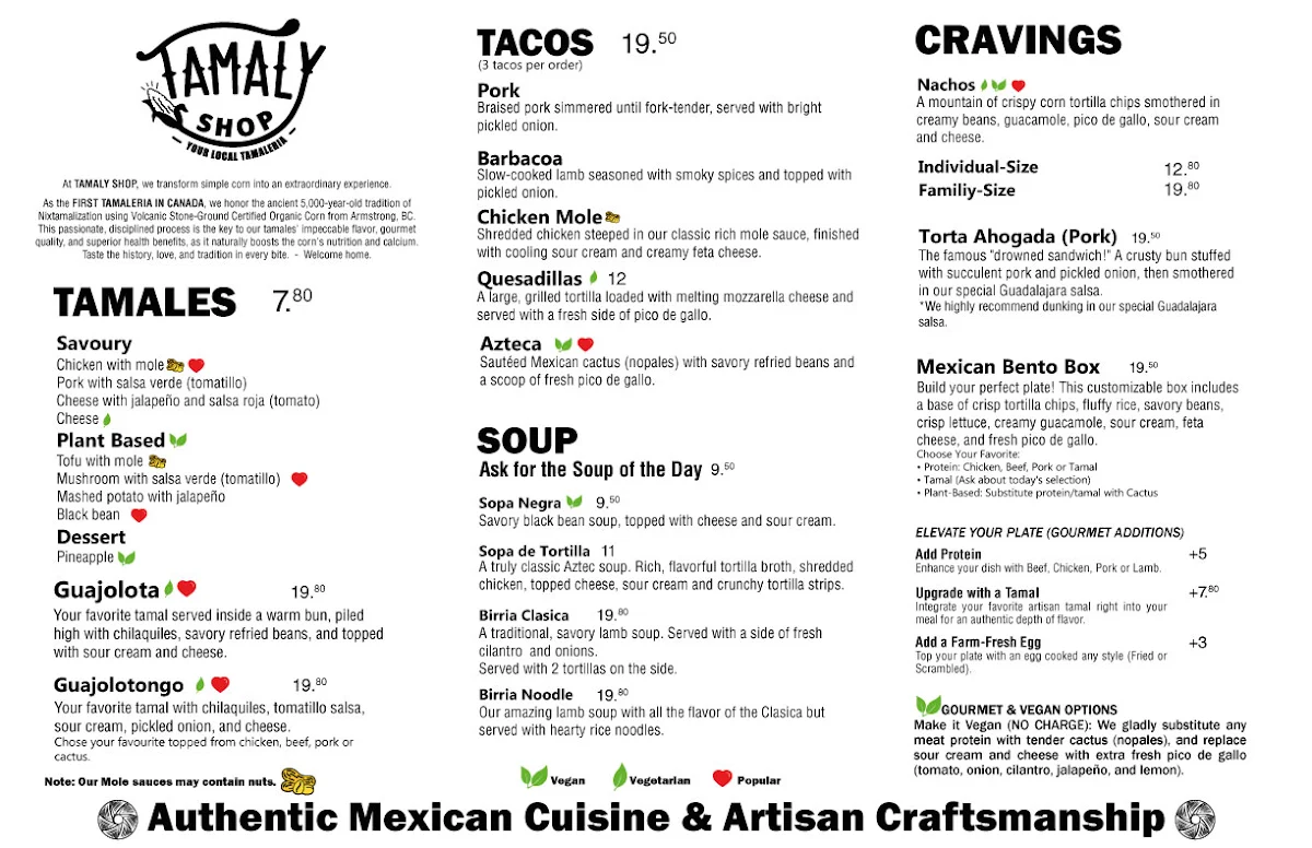 Menu, Tamaly Shop