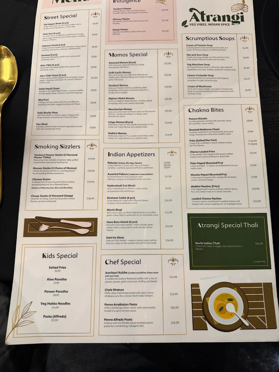 Menu, Atrangi - Pure Vegetarian Indian Cuisine