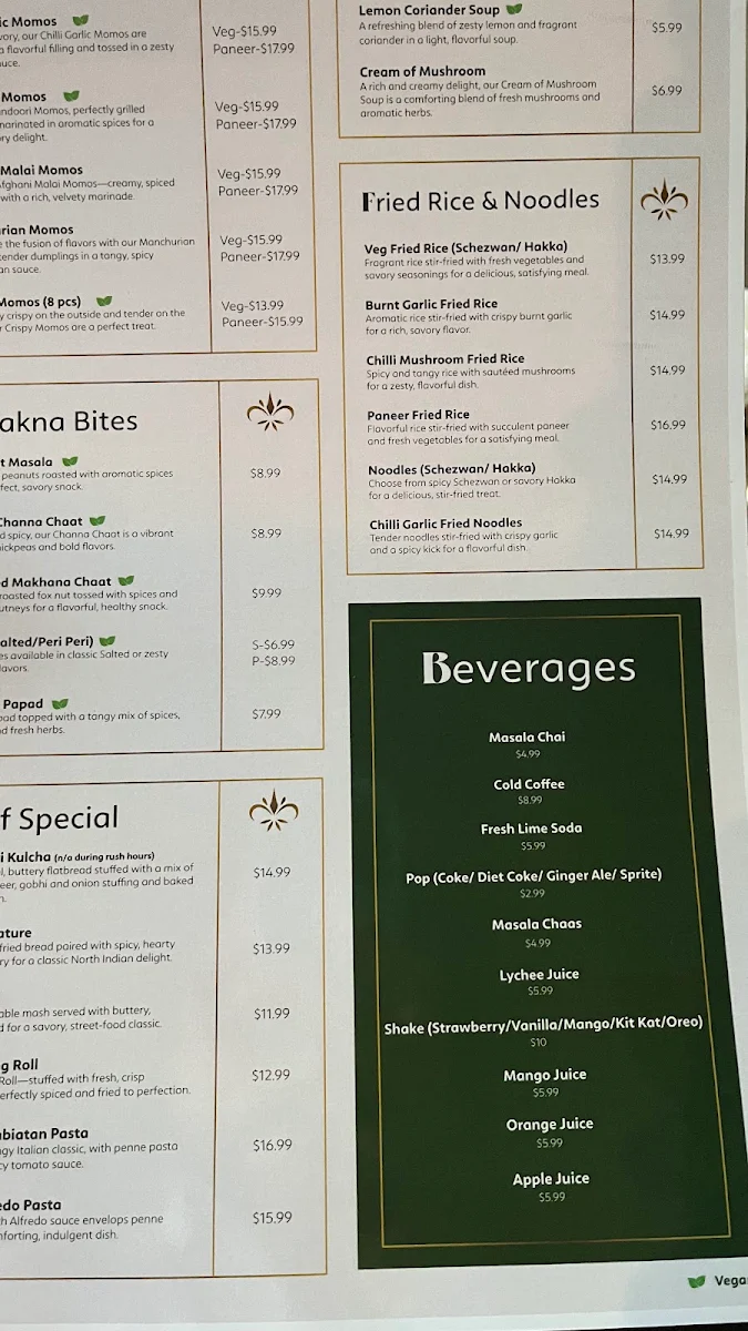 Menu, Atrangi - Pure Vegetarian Indian Cuisine