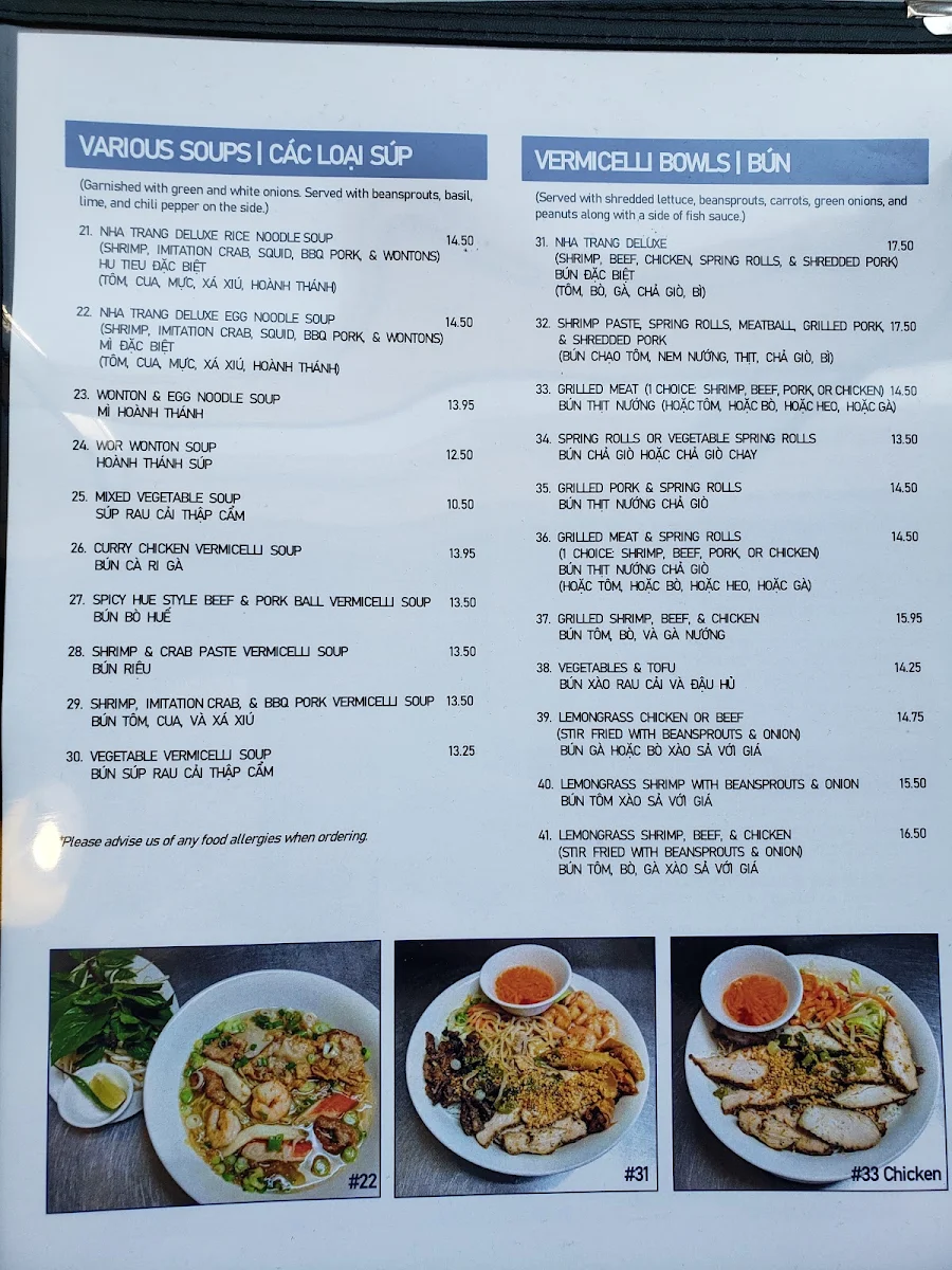 Menu, Nha Trang Restaurant